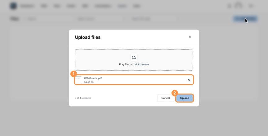 File selected in the upload dialog