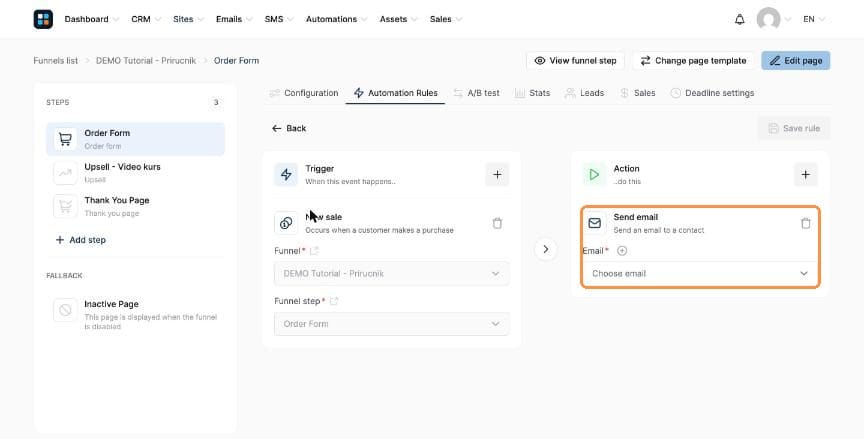 Send email action with Email field