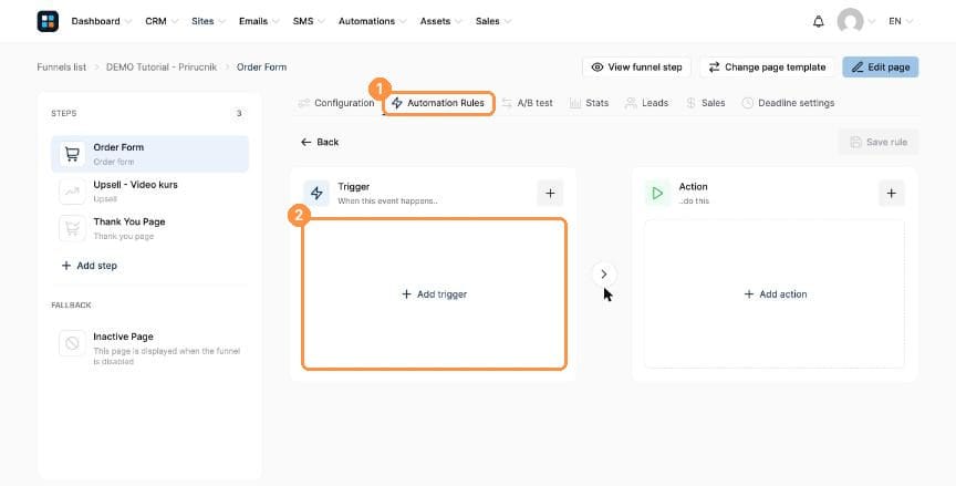 Automation Rules tab with Add trigger