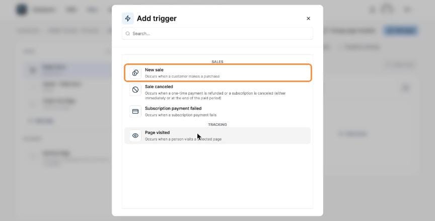 Add trigger list with New sale