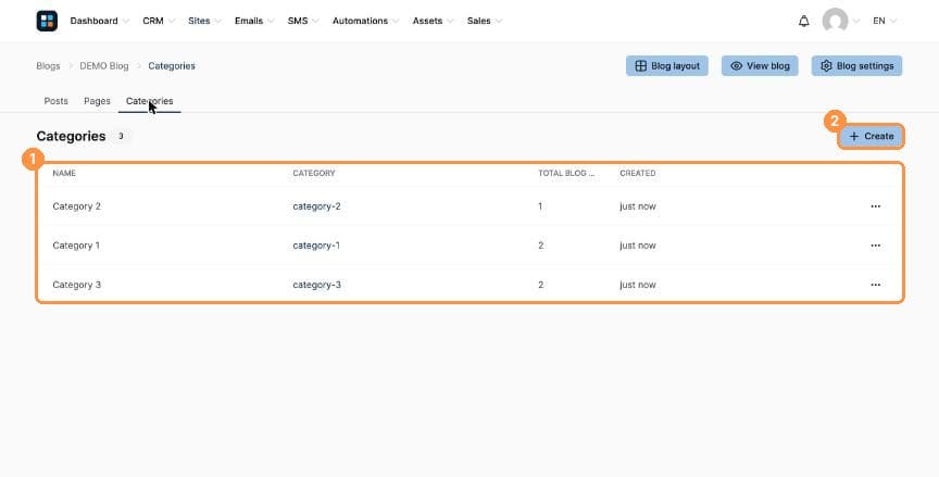 Categories tab