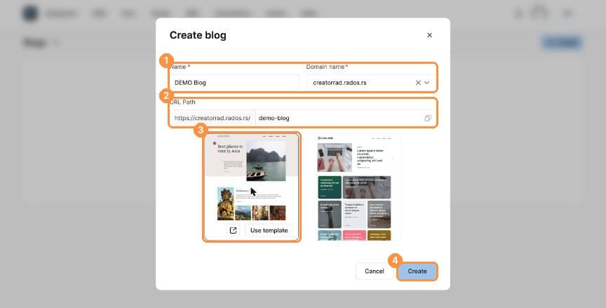 Create blog dialog