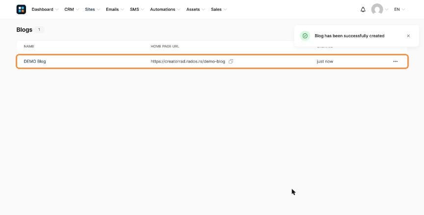 Blogs list with the new blog