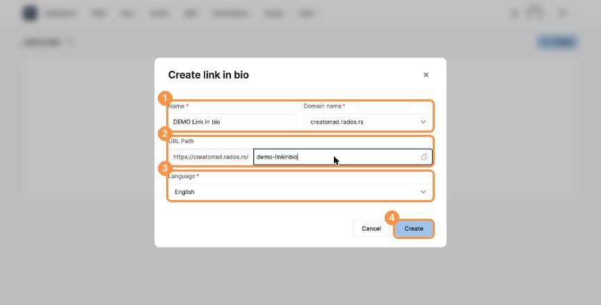Create link in bio dialog