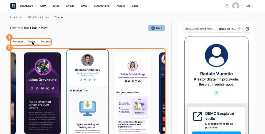 Design tab with themes