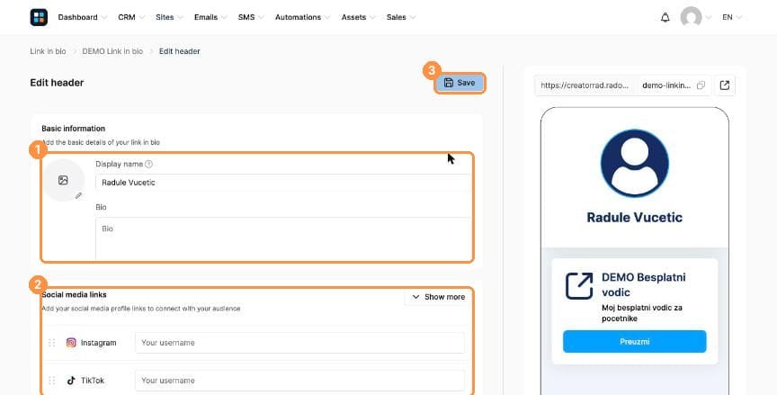 Edit header form