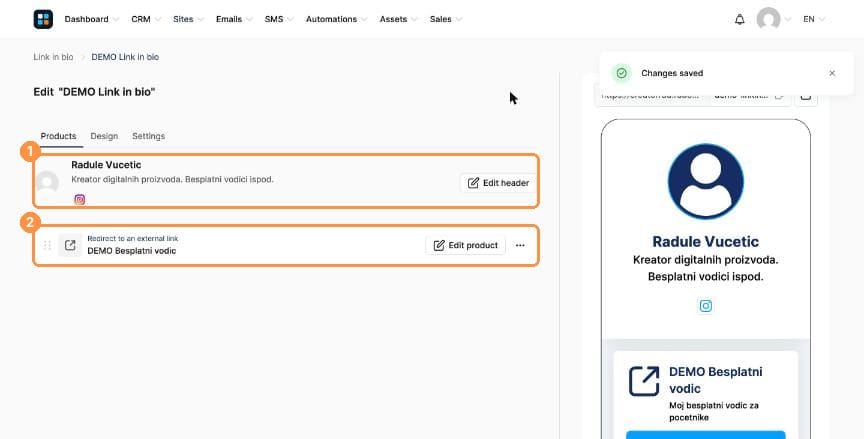 Products tab with header and product