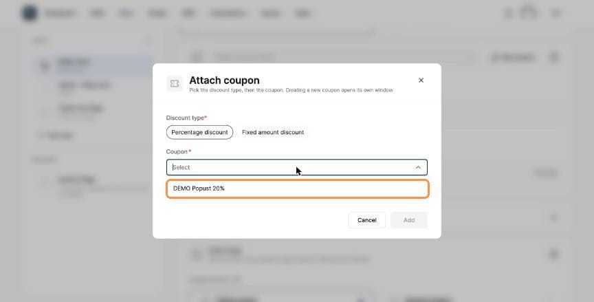 Coupon selected in the list