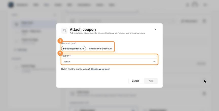 Attach coupon dialog