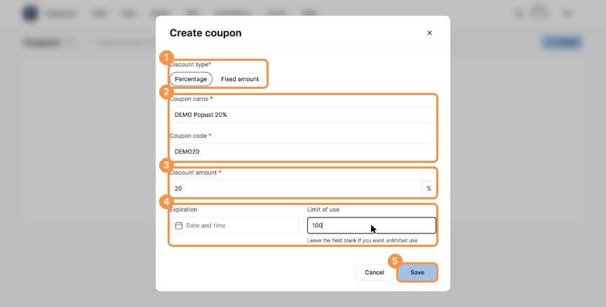 Create coupon form
