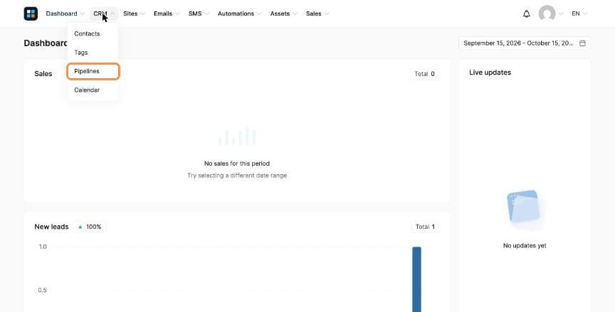 CRM menu with Pipelines