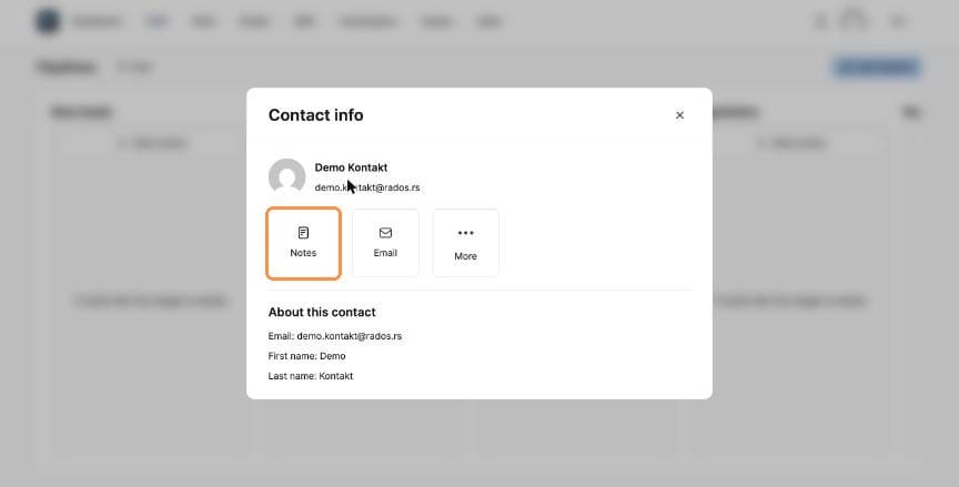Contact info with Notes button