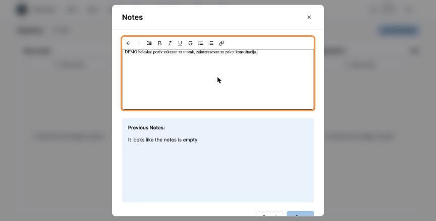 Notes editor with text