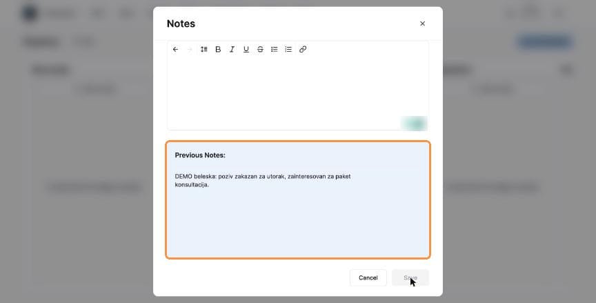 Previous notes list