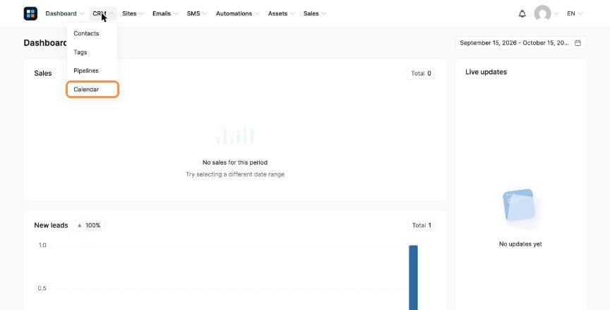 CRM menu with Calendar