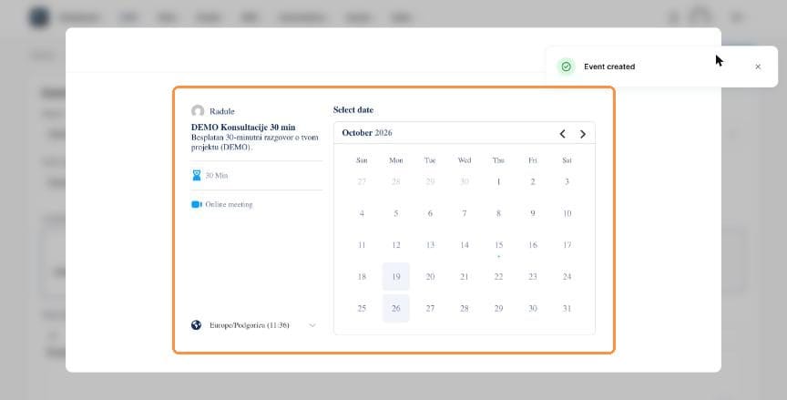 Booking page preview