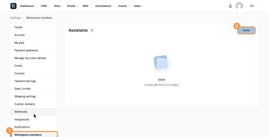 Workspace members page