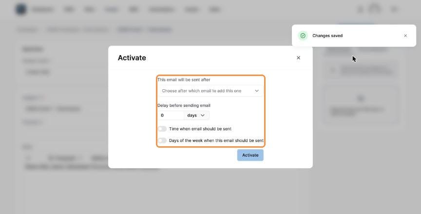 Activate dialog with delay settings