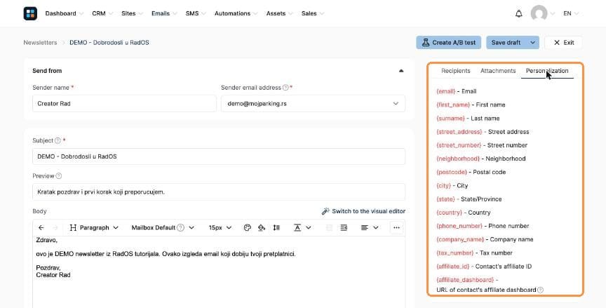 Personalization codes