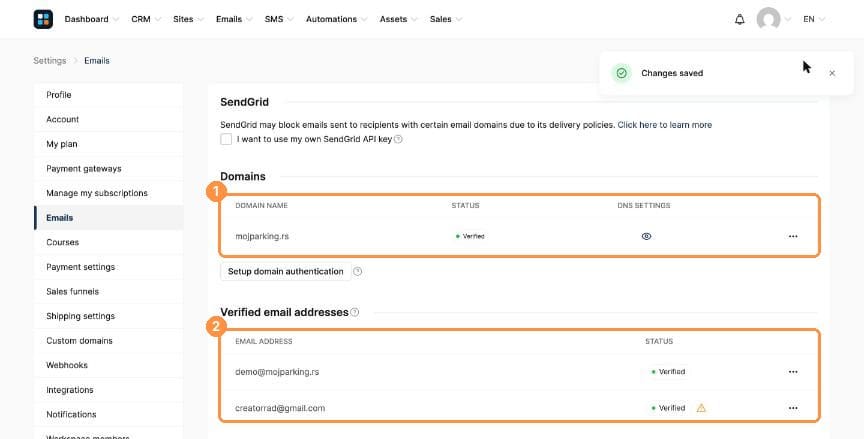 Verified domain and sender address