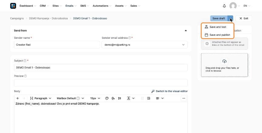 Save and publish option