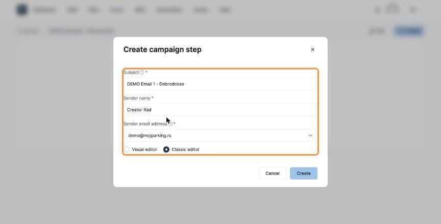 Create campaign step dialog