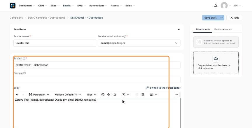 Campaign email editor