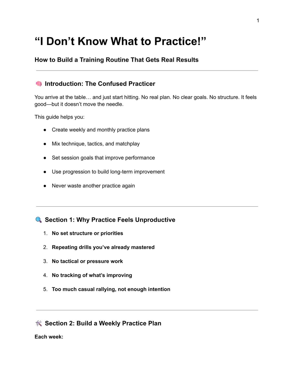 Sample page from the guide I Don't Know What to Practise