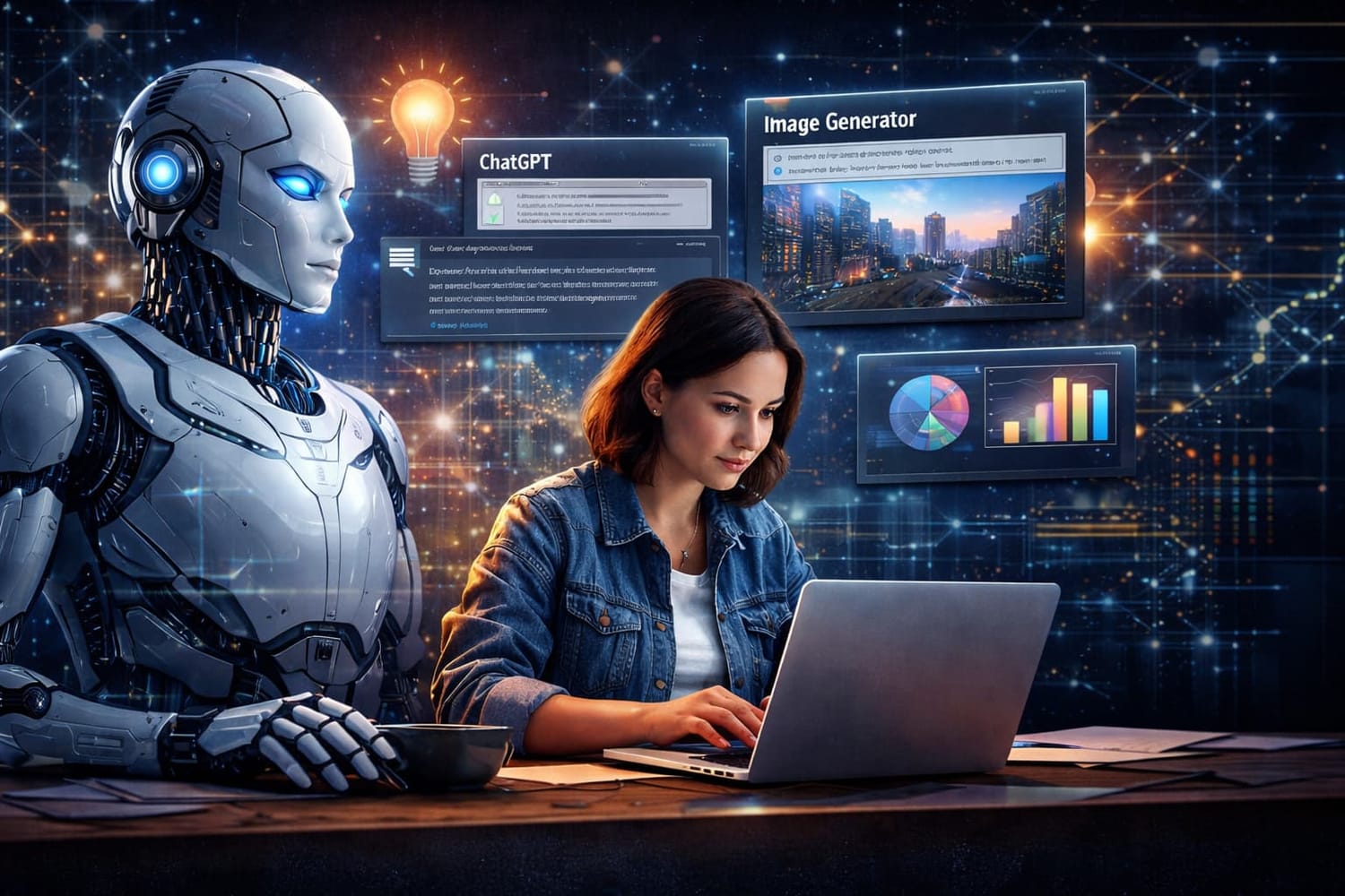 AI literacy article featured image showing a person working with AI tools