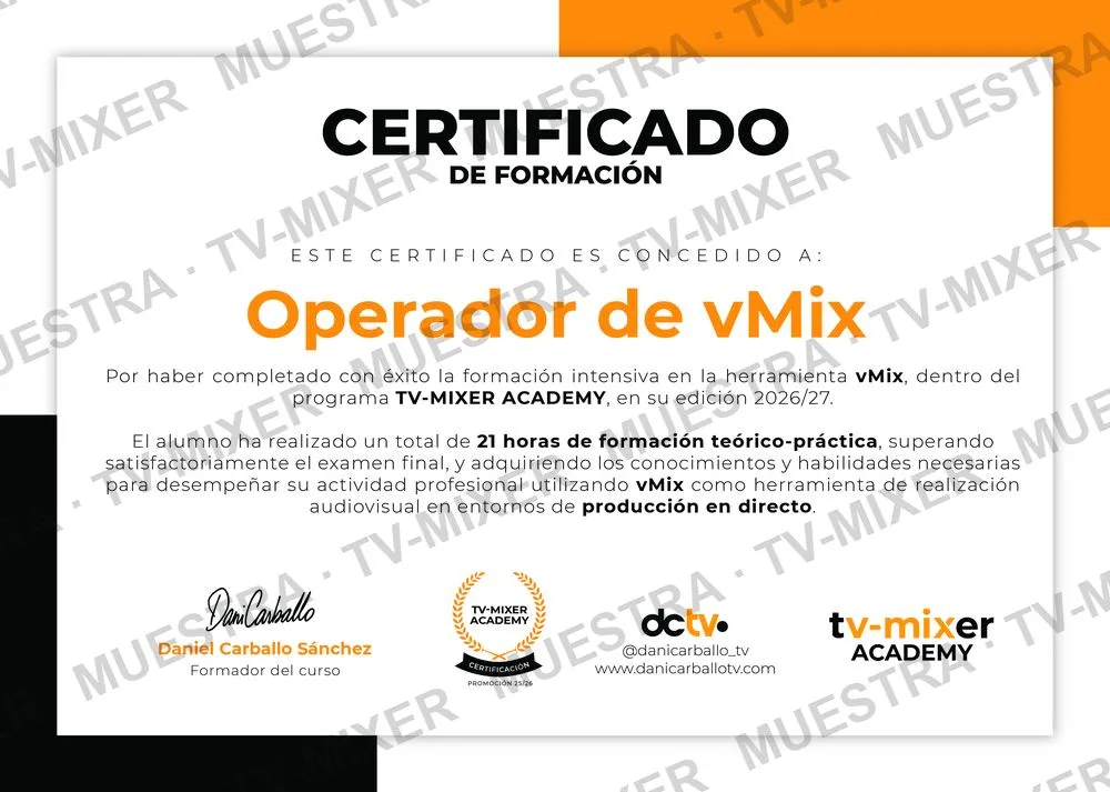 Certificado de operador de vMix (muestra)