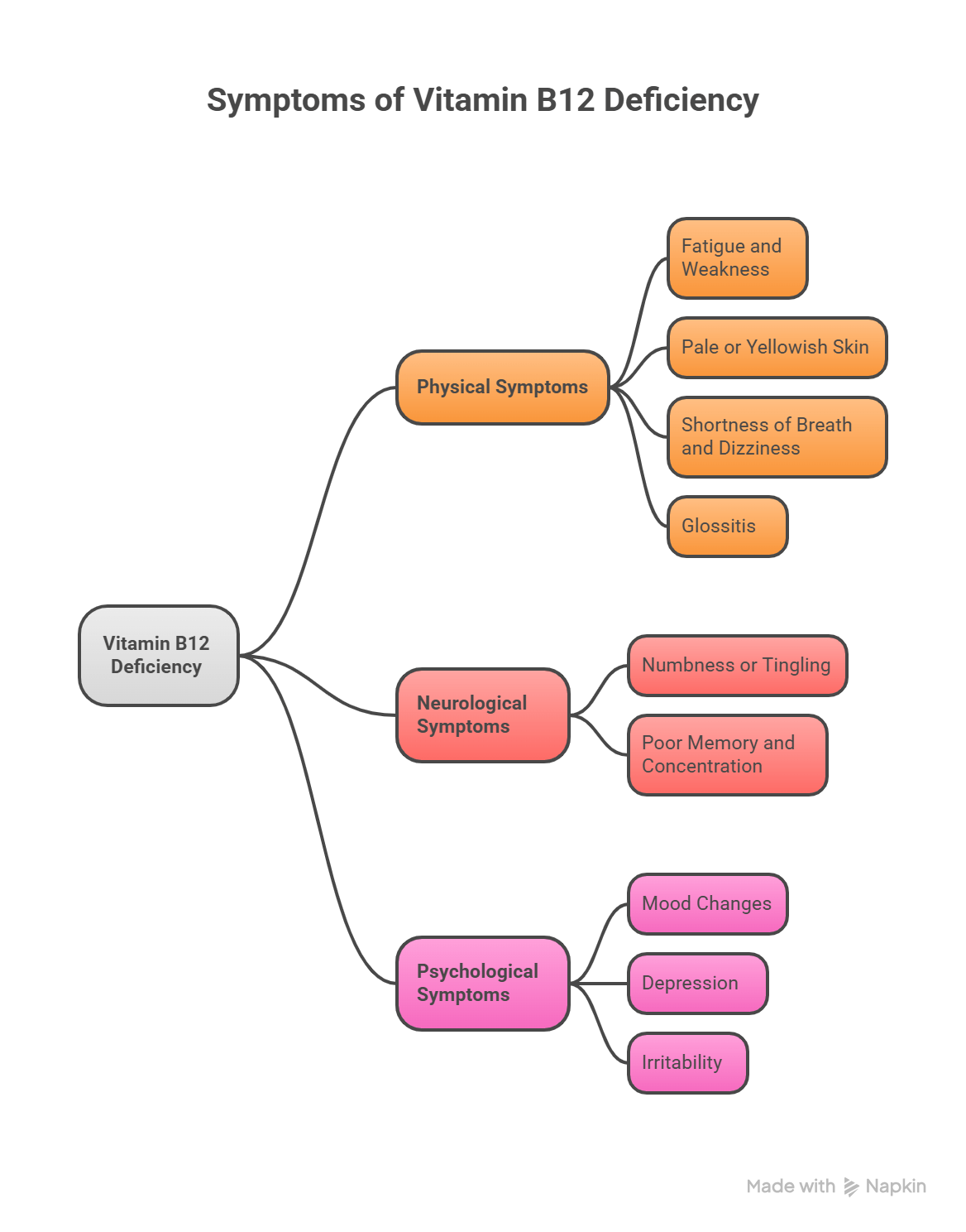 infograph of symptoms of vitamin B12 deficiency