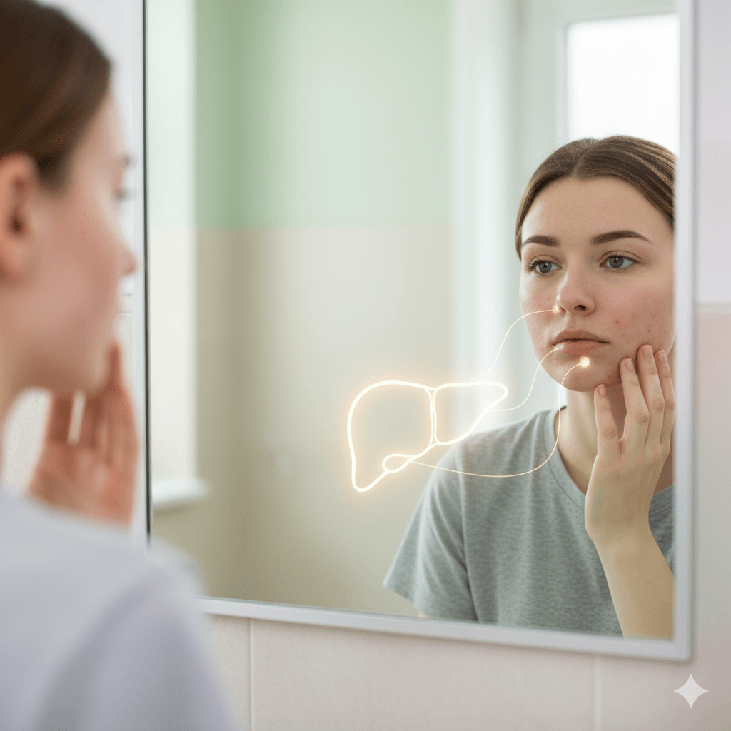 A woman suffers fron acne