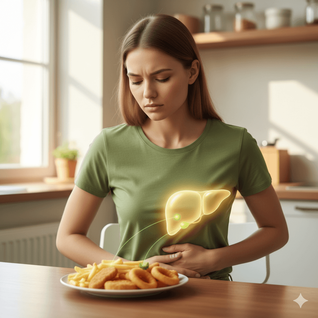 A woman suffers from indigestion after meals