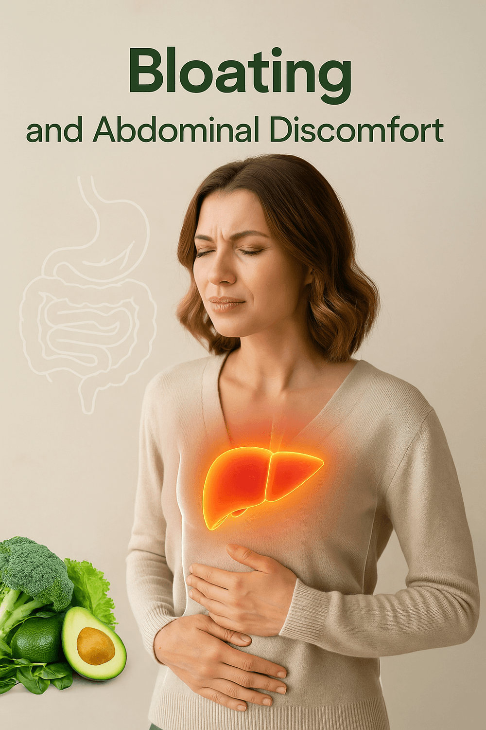 A woman suffers from bloating and abdominal discomfort