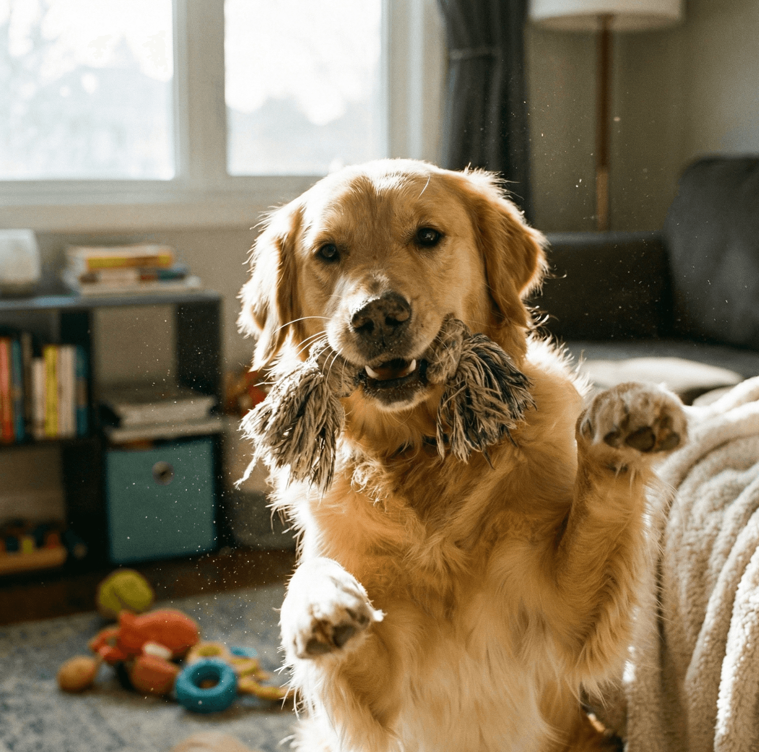 Happy dog owner with pet