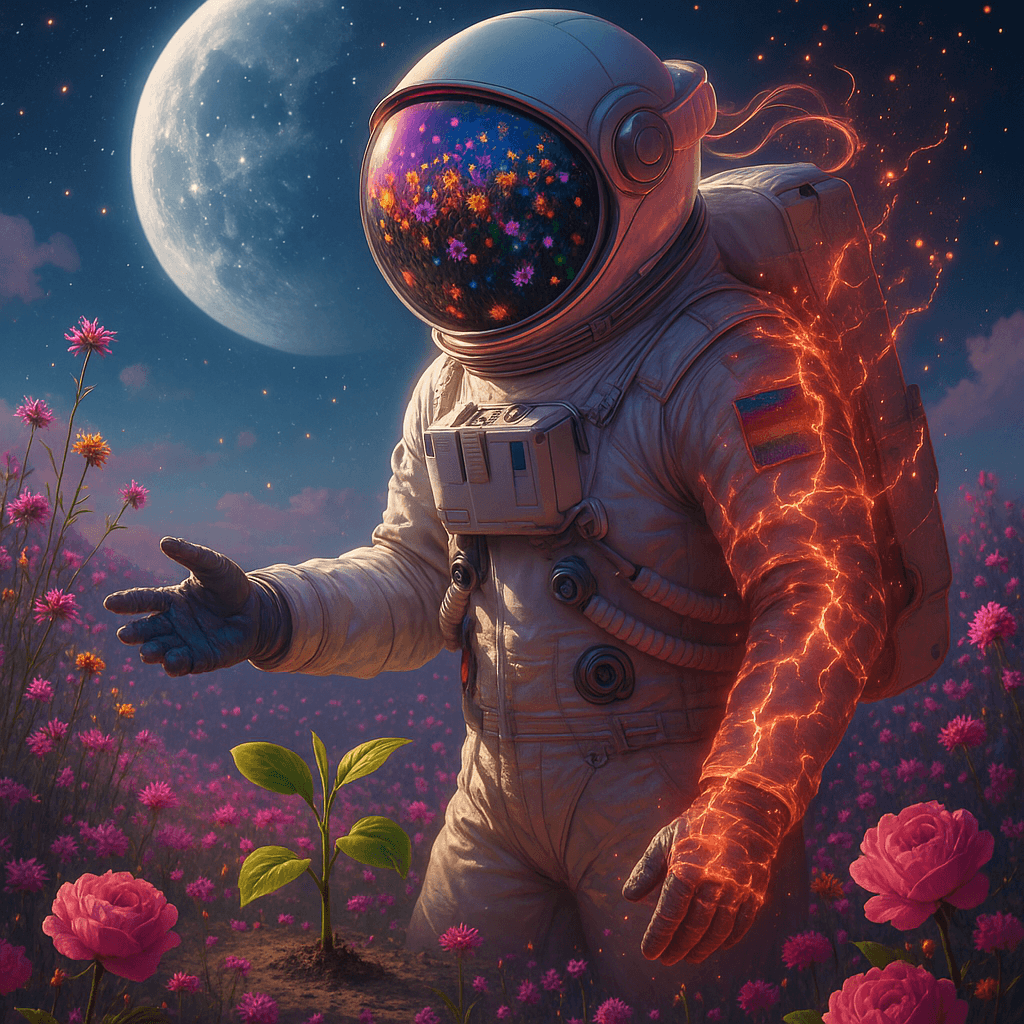 [Imagen de Carta Natal: Explorador espacial contemplando estrellas]