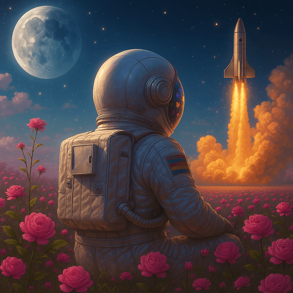[Imagen de Tránsito Astrológico: Explorador espacial en un paisaje floral]