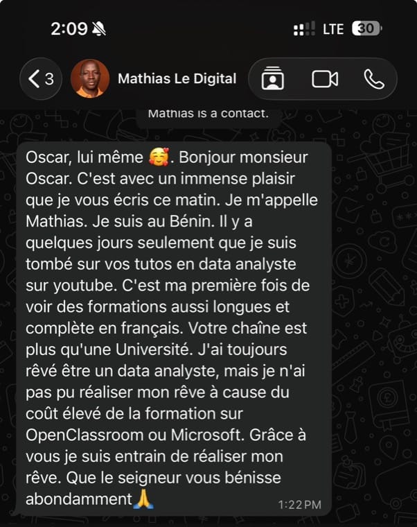 Message WhatsApp de Mathias, au Bénin : « Votre chaîne est plus qu'une Université. »
