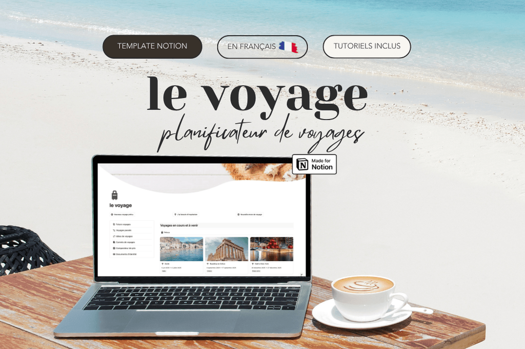Le voyage - planificateur de voyages, template Notion français