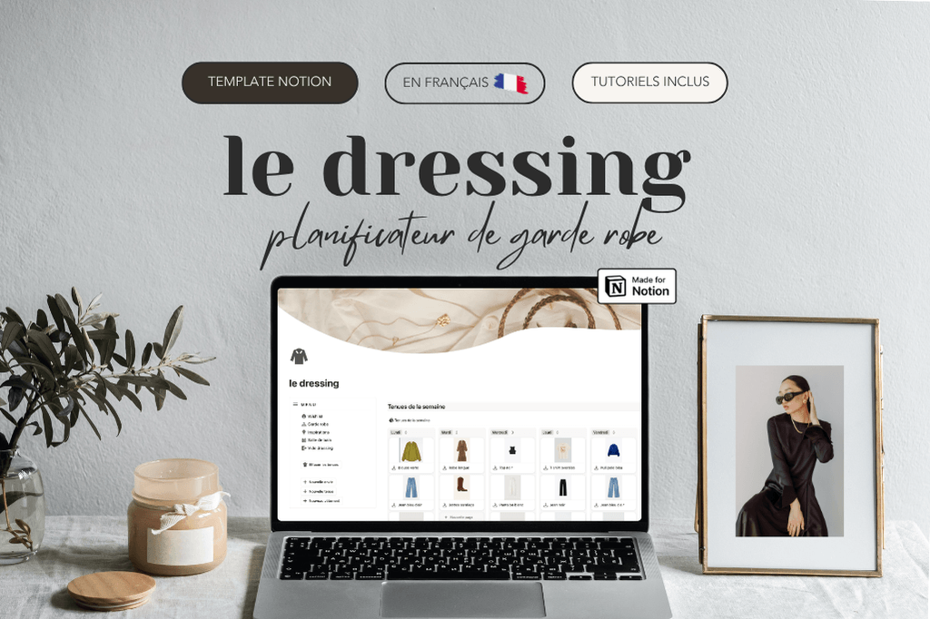 Le dressing - planificateur de garde robe et salle de bain, template Notion français