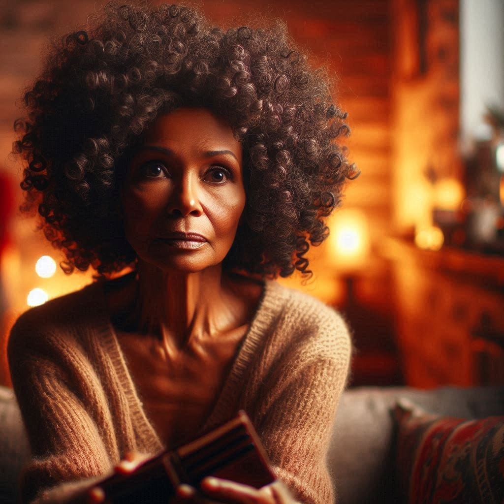 Mujer madura afrodescendiente triste