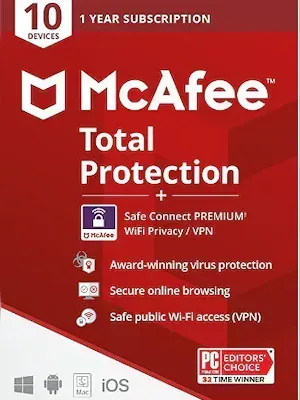 Licencia McAfee Total Protection Plus 10 dispositivos por 1 año
