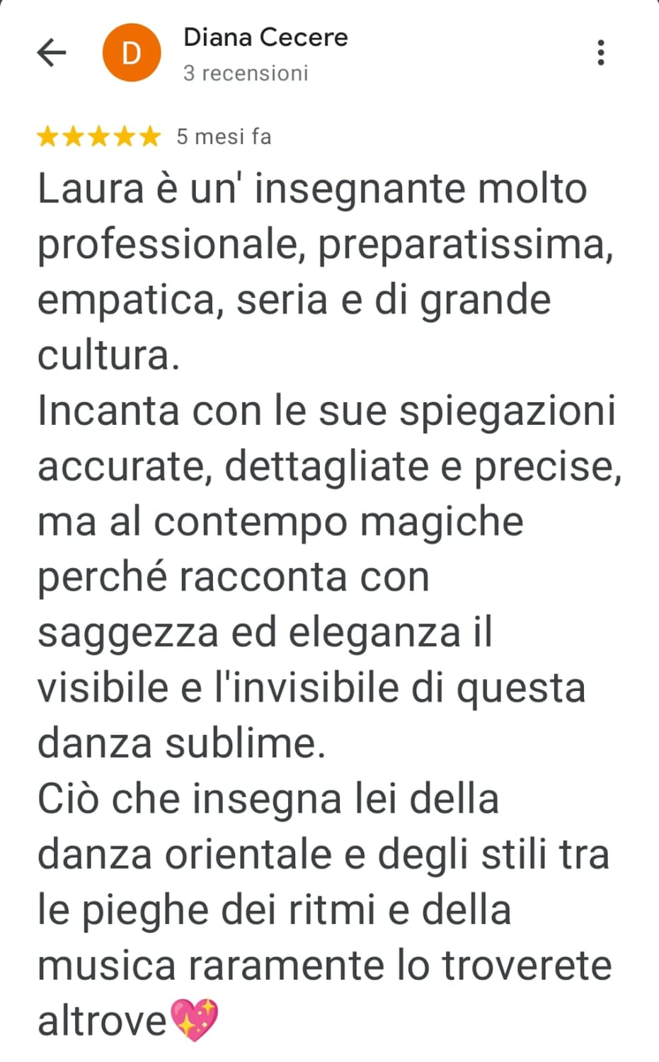 Recensione Google 5 stelle di Diana Cecere su Danza con Laura