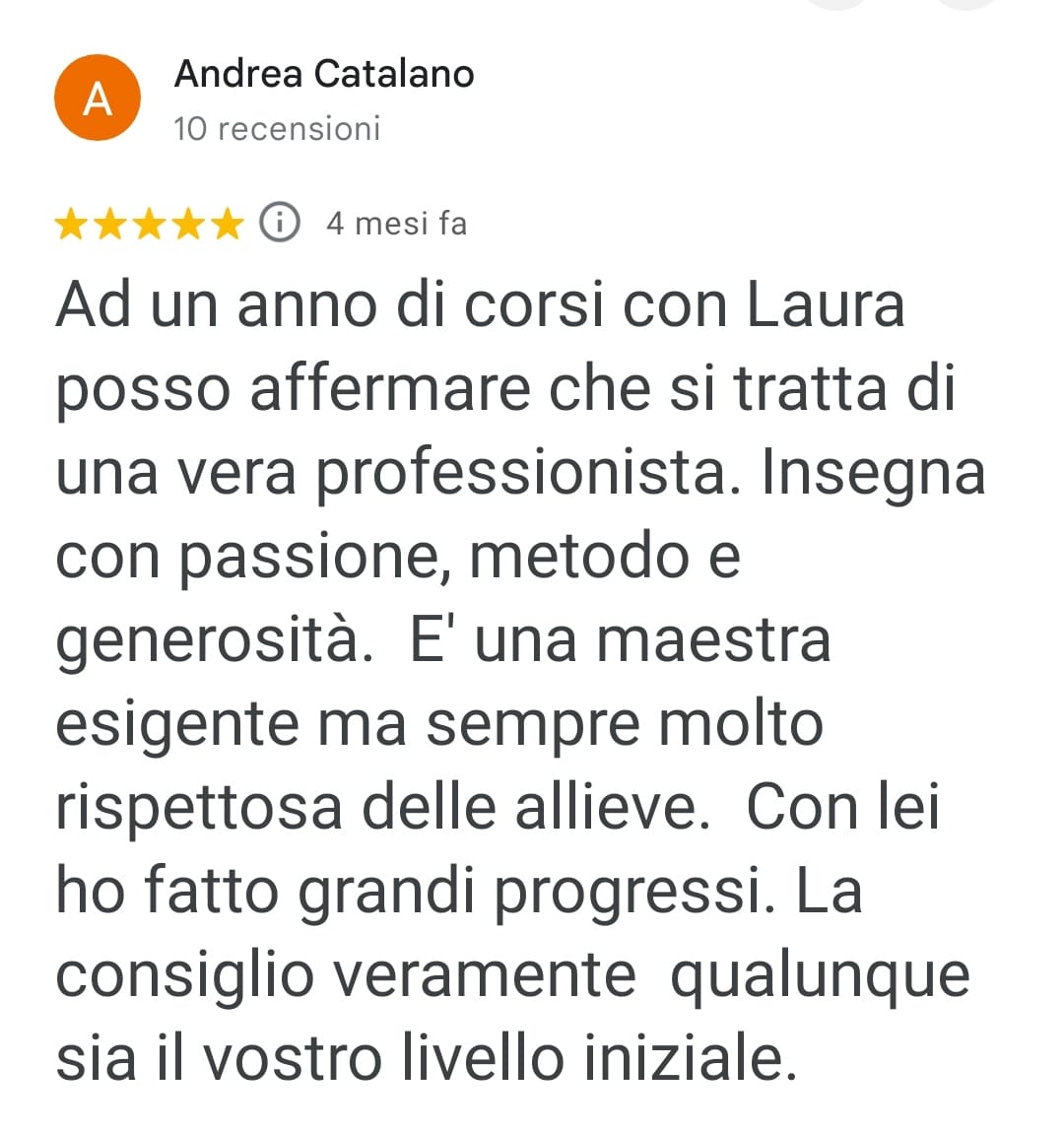 Recensione Google 5 stelle di Sabrina Rizzo su Danza con Laura