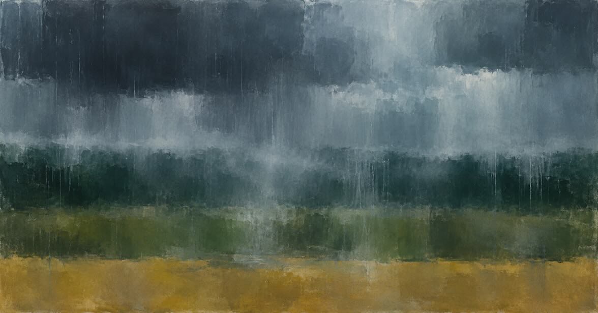 Abstract weather color fields evoking clouds, mist and rain