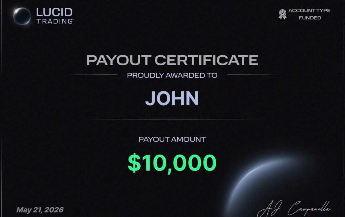 Lucid — John $10K funded payout May 2026