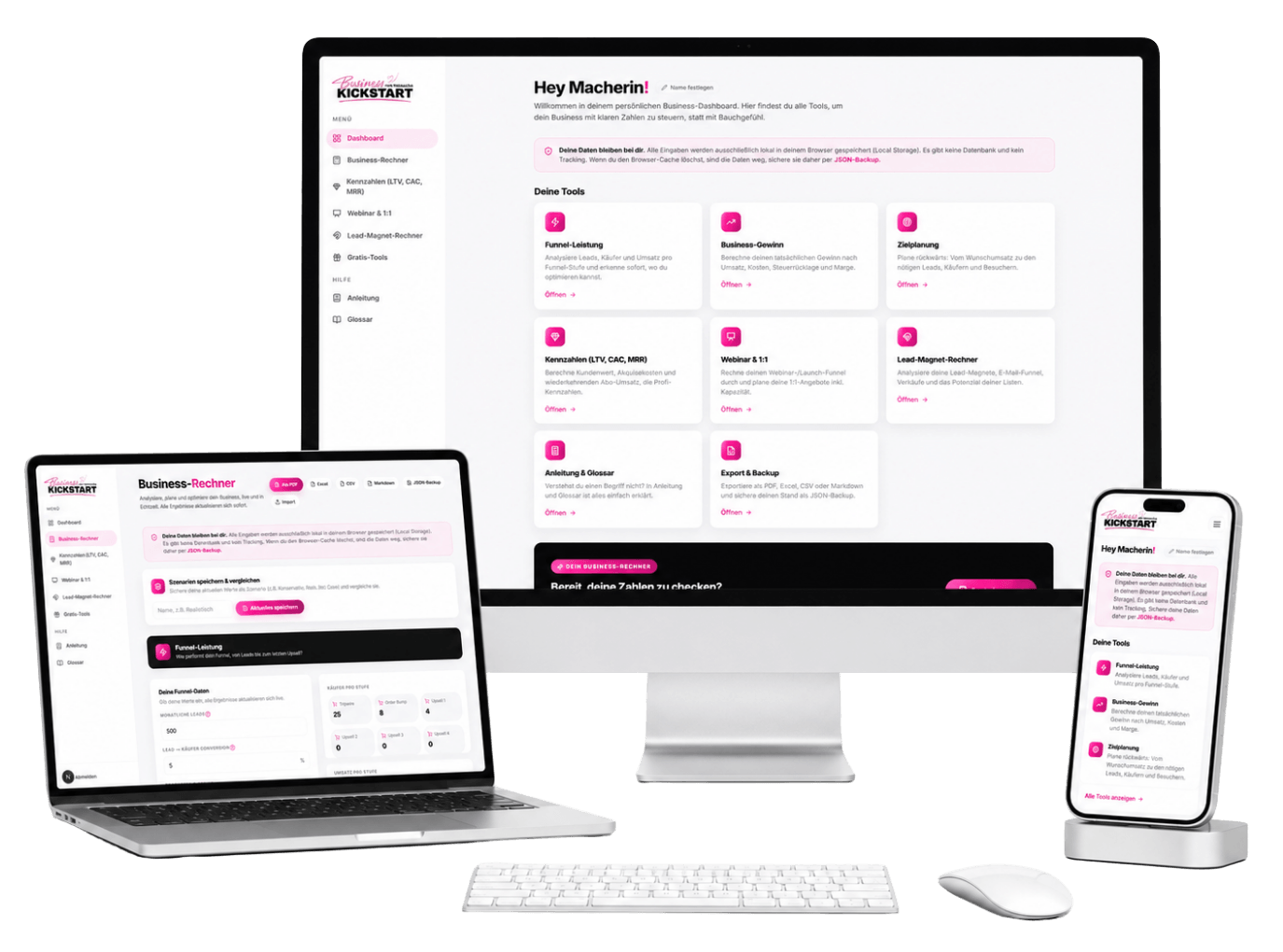 Business Funnel Rechner auf Desktop, Laptop und Smartphone