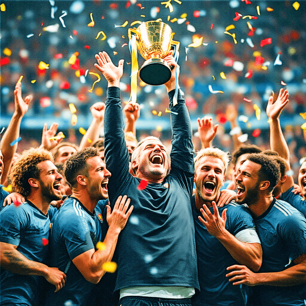 Un allenatore portato in trionfo dalla sua squadra