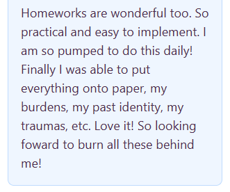 User testimonial about The Spiral App helping with trauma recovery