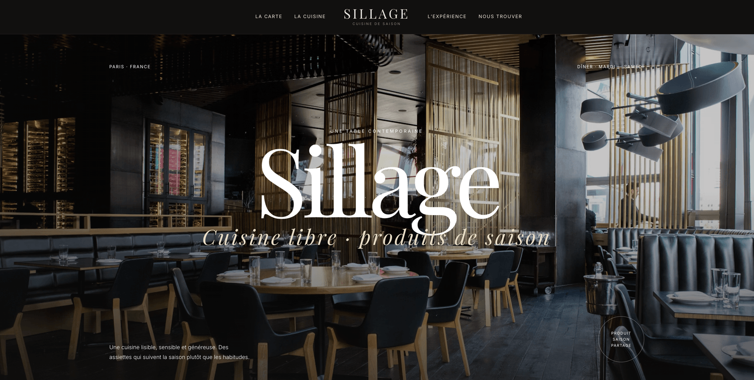 Aperçu du template SILLAGE — Restaurant
